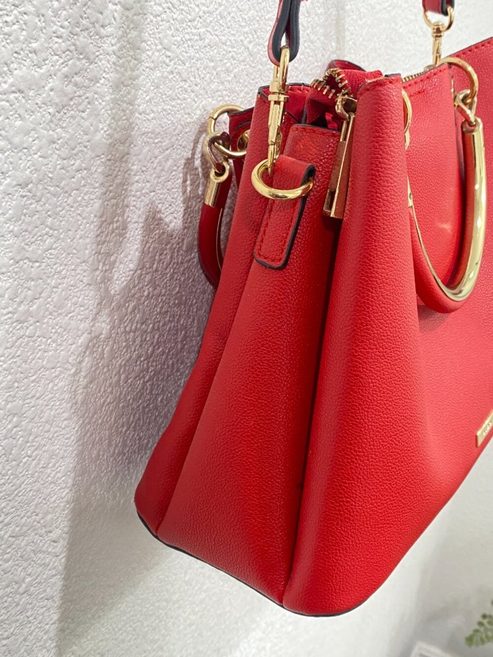 ALDO Red Satchel Crossbody Bag Gold Ring Handle Bold Chic One Size - Picture 5 of 12